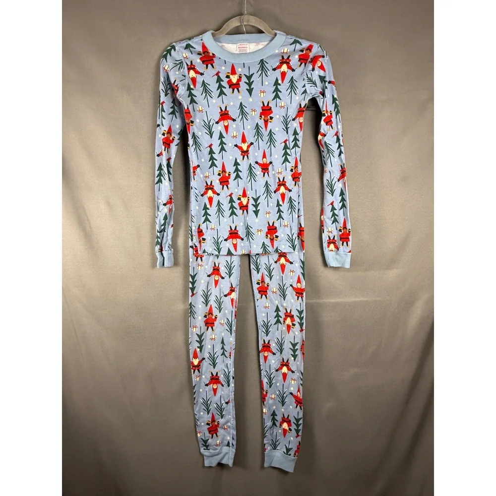 Hanna Andersson Pajama Set Kids 14-16 Blue Gnome Holiday Organic Cotton PJ Set